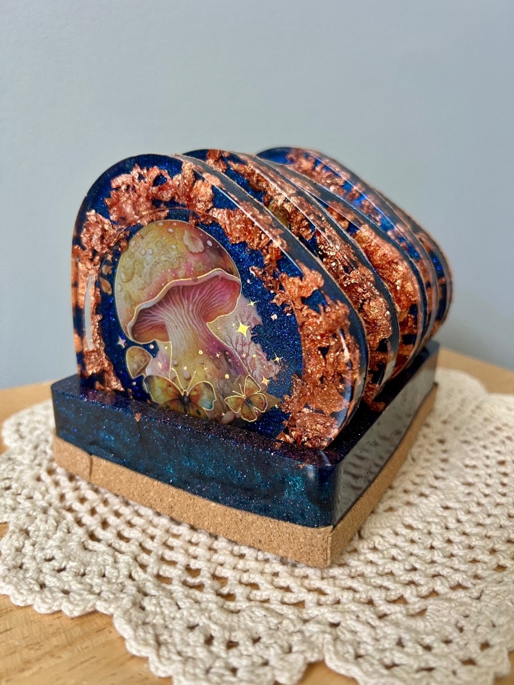 Resin Mushroom Coasters Psychedelic Trippy Cottagecore Mystical Set of 5